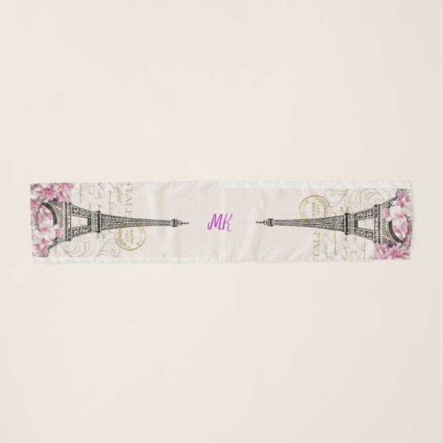 Paris Eiffel Tower France French Postal Monogram Scarf (Front (Horizontal))