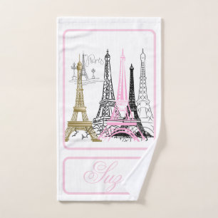 Paris Eiffel Tower France Pink Decor Hand Towel