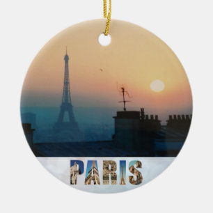 Paris Eiffel Tower French City Sunset Travel Photo Ceramic Ornament