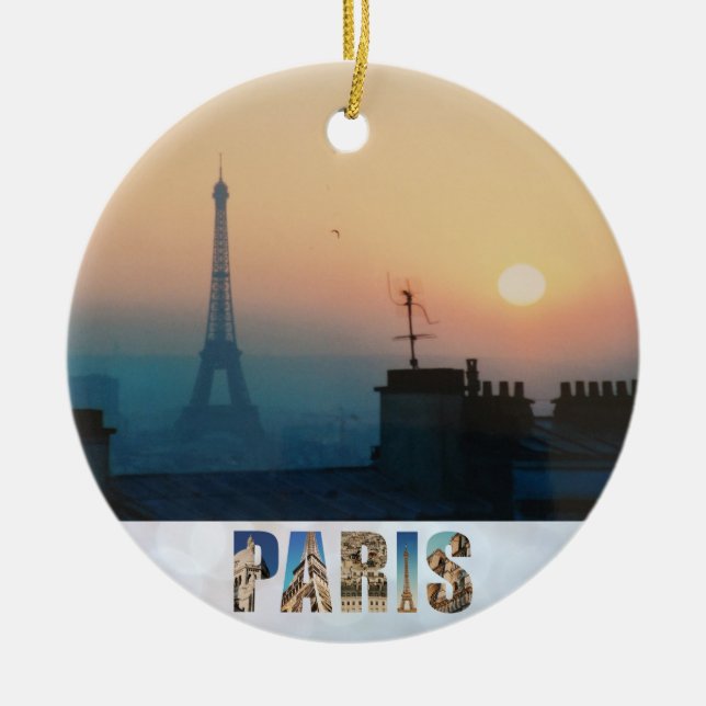 Paris Eiffel Tower French City Sunset Travel Photo Ceramic Ornament (Front)