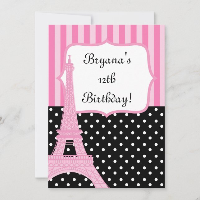 Paris Eiffel Tower French Dots Pink Invitation (Front)