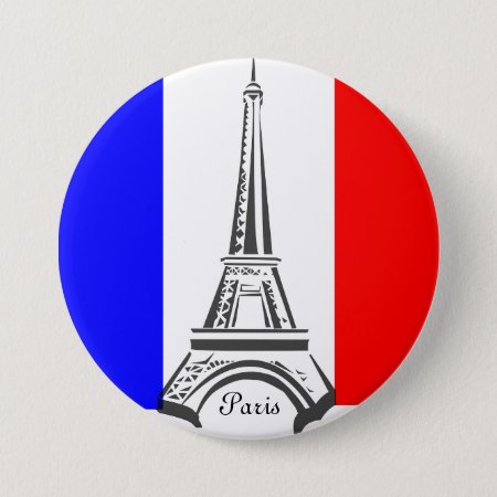 Paris Eiffel Tower French Flag Button