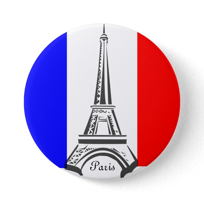 Paris Eiffel Tower French Flag Button