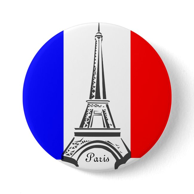 Paris Eiffel Tower French Flag Button