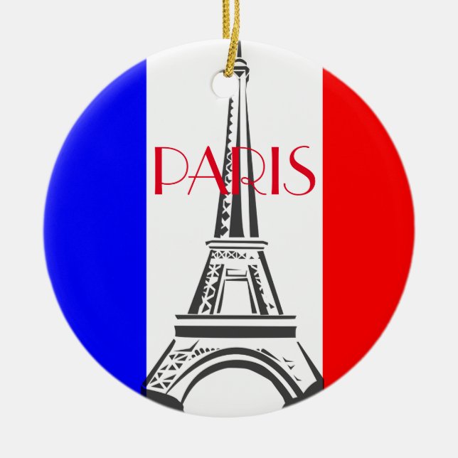 Paris Eiffel Tower French Flag Ceramic Ornament (Front)