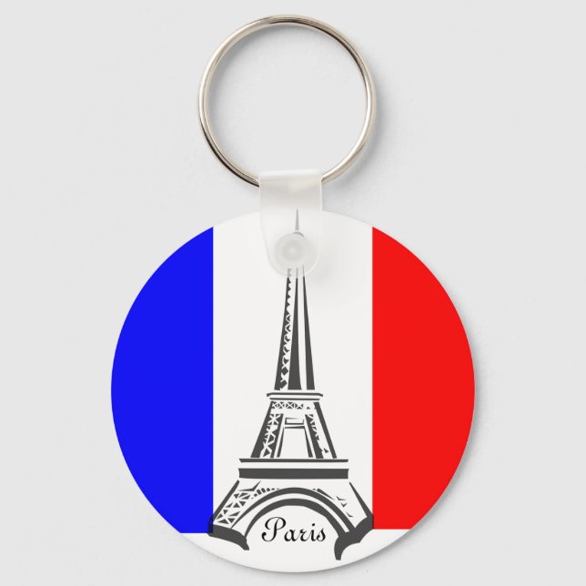 Paris Eiffel Tower French Flag Keychain (Front)