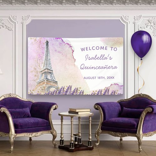 Paris Eiffel Tower French Lavender Welcome Banner