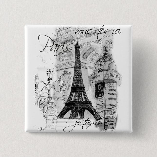 Paris Eiffel Tower French Scene Collage Pinback Button (Front)