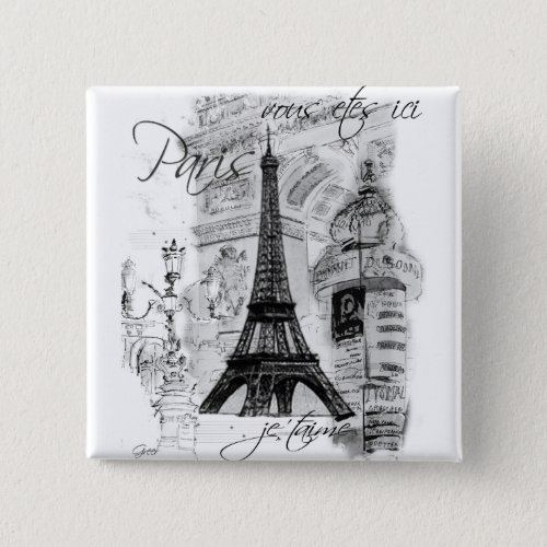 Paris Eiffel Tower French Scene Collage Pinback Button