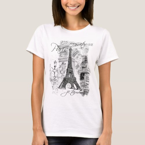 Paris Eiffel Tower French Scene Collage T_Shirt