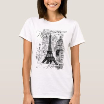 Paris Eiffel Tower French Scene Collage T-shirt by lapapeteriedeParis at Zazzle