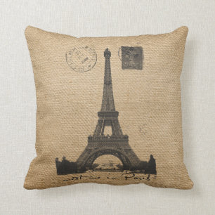Paris Eiffel Tower Gay Burlap Wedding Personalized Throw Pillow