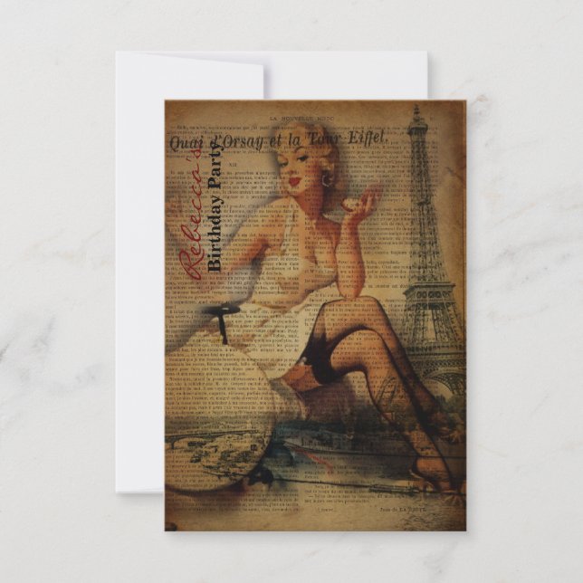 paris eiffel tower girly parisian birthday party invitation (Front)