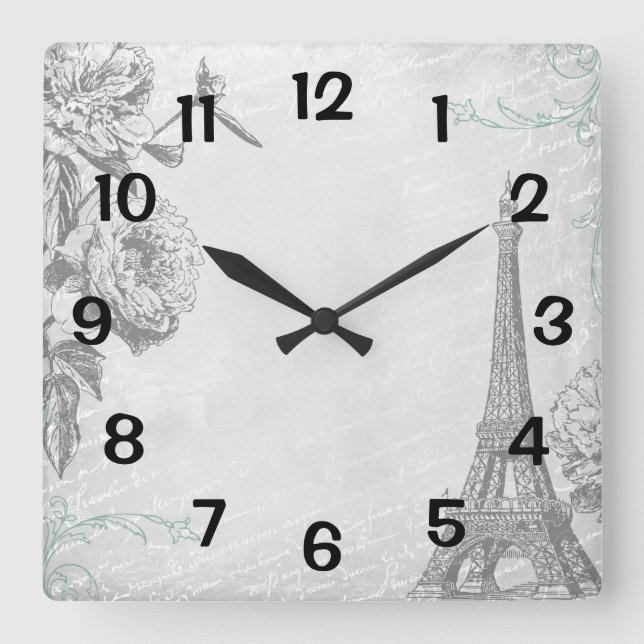 Paris Eiffel Tower Girly Square Wall Clock (Front)