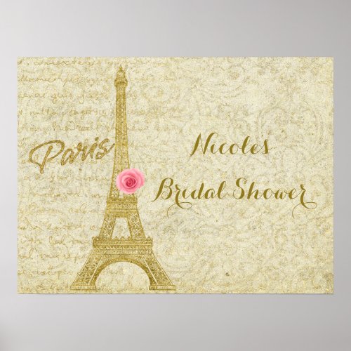 Paris Eiffel Tower Gold  Pink Elegant Banner Poster