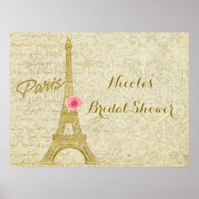 Paris Eiffel Tower Gold & Pink Elegant Banner Poster (Front)