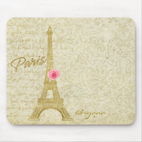 Paris Eiffel Tower Gold  Pink Elegant Mouse Pad