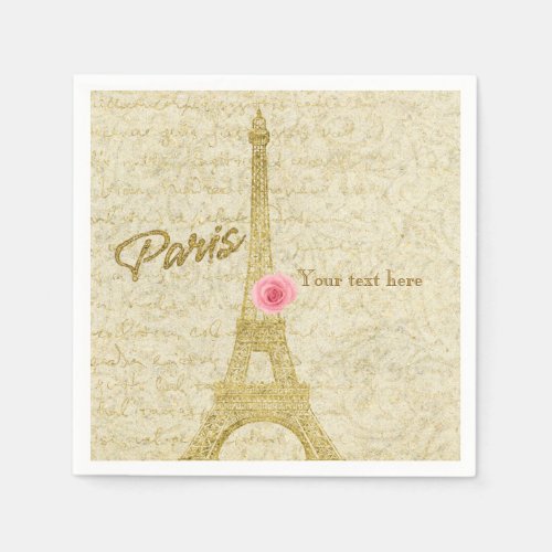 Paris Eiffel Tower Gold  Pink Elegant Napkins