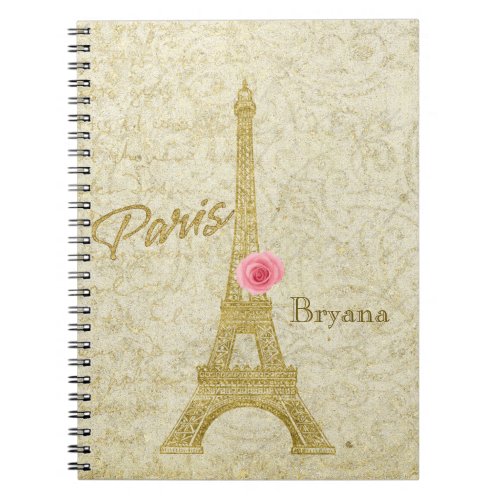 Paris Eiffel Tower Gold  Pink Elegant Notebook