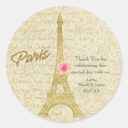 Paris Eiffel Tower Gold  Pink Elegant Stickers