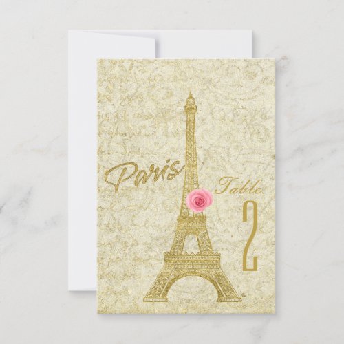 Paris Eiffel Tower Gold  Pink Table Number Card