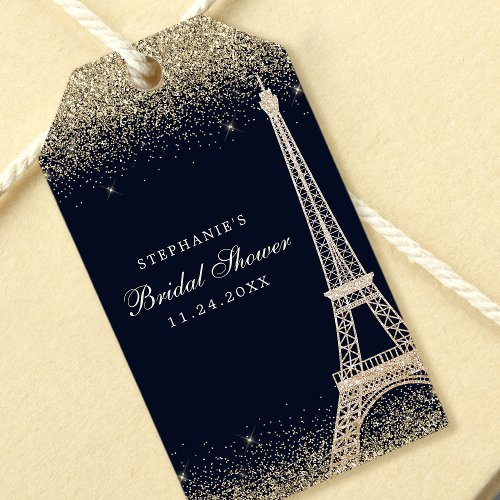 Paris Eiffel Tower Gold Sparkle Bridal Shower Gift Tags