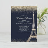 Paris Eiffel Tower Gold Sparkle Bridal Shower Invitation (Standing Front)