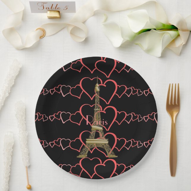 Paris Eiffel Tower Heart Paper Plates (Wedding)