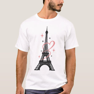 Paris Eiffel Tower Heart T-Shirt   Minimalist Pink