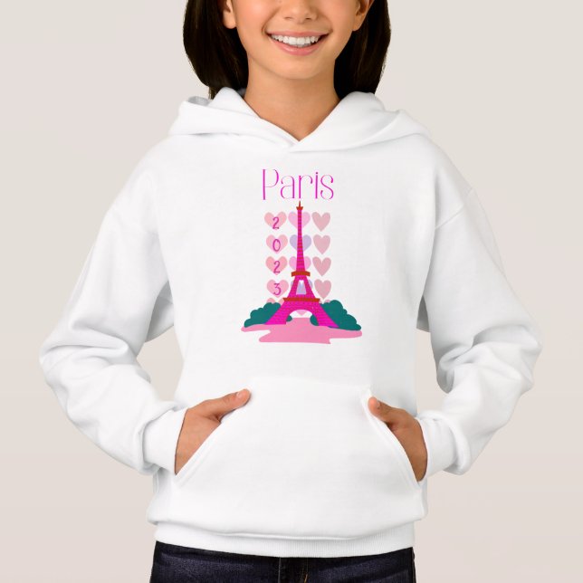 Paris Eiffel Tower hearts 20XX customise  Hoodie (Front)
