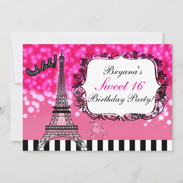 Paris Eiffel Tower Hot Pink Sparkles Invitation (Front)