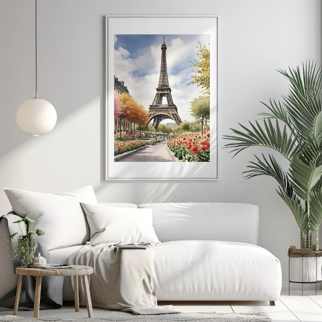 Paris Eiffel Tower Illustration Poster (Paris Eiffel Tower Illustration Mockup 1)