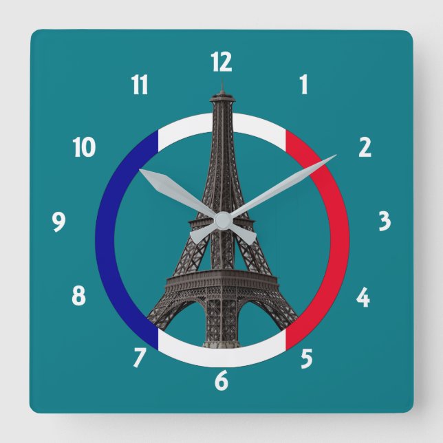 Paris Eiffel Tower in Flag Circle Sq Wall Clock (Front)