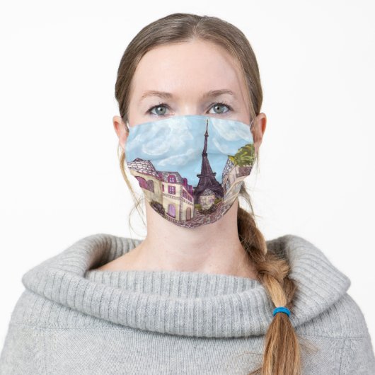 Paris Eiffel Tower inspire impressionist landscape Adult Cloth Face Mask (Worn)