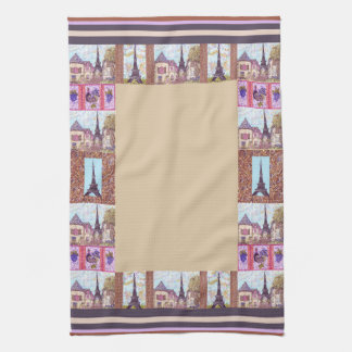 Paris Eiffel Tower inspired border kitchen towel
