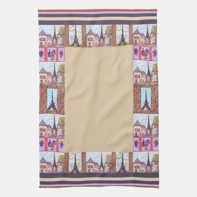 Paris Eiffel Tower inspired border kitchen towel (Vertical)