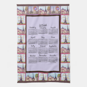 Paris Eiffel Tower Inspired Collage 2026 calendar Kitchen Towel