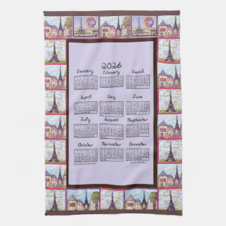 Paris Eiffel Tower Inspired Collage 2026 calendar Kitchen Towel