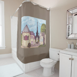 Paris Eiffel Tower inspired landscape bath curtain