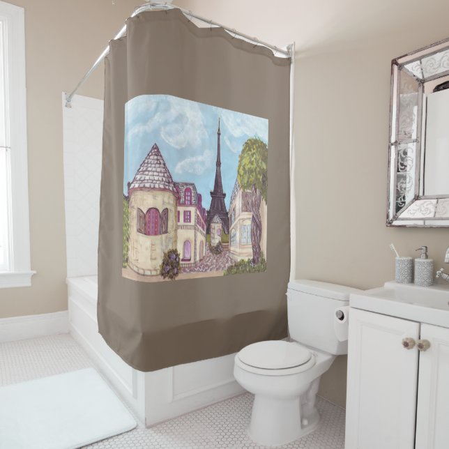 Paris Eiffel Tower inspired landscape bath curtain (In Situ)