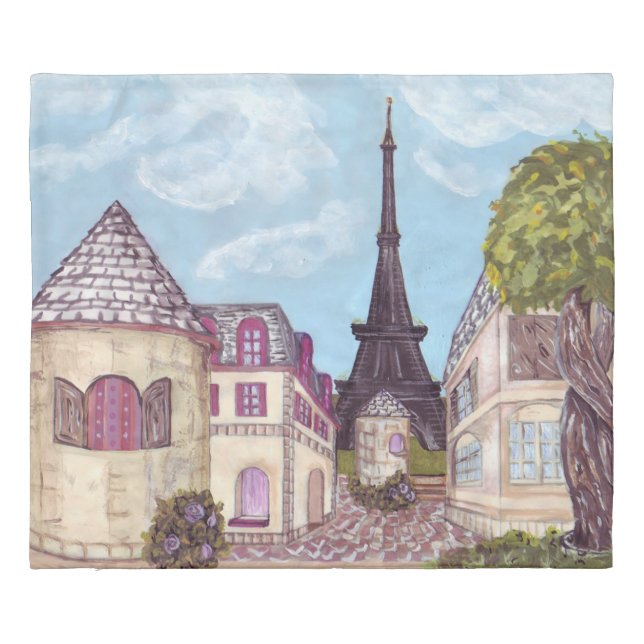 Paris Eiffel Tower inspired landscape duvet cover (Back)