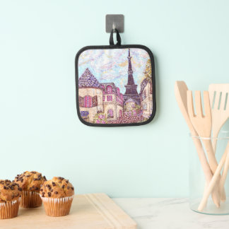 Paris Eiffel Tower Inspired Landscape Pointillism Pot Holder