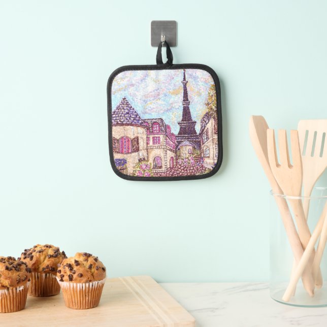 Paris Eiffel Tower Inspired Landscape Pointillism Pot Holder (Insitu(Hanging))