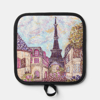 Paris Eiffel Tower Inspired Landscape Pointillism Pot Holder