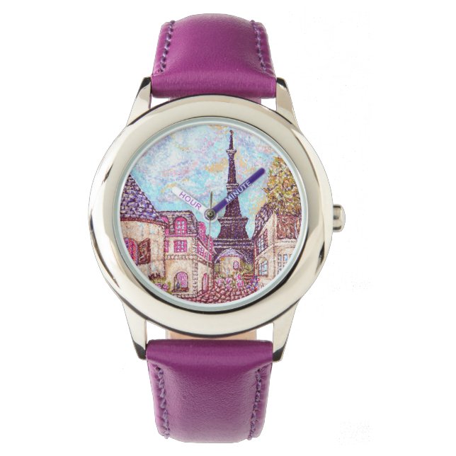 Paris Eiffel Tower inspired landscape purple watch (Front)