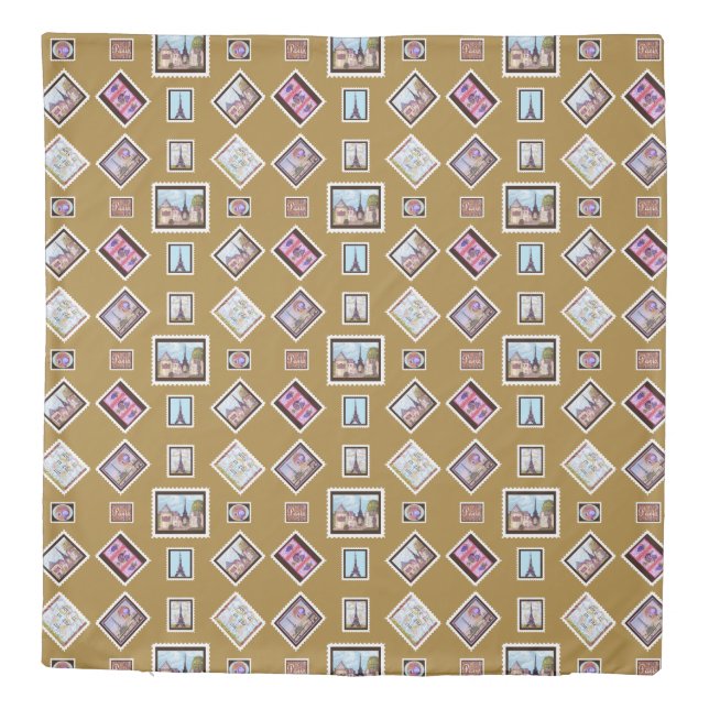 Paris Eiffel Tower inspired landscape stamp duvet Cover (Back)