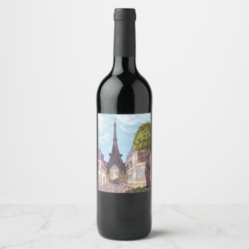 Paris Eiffel Tower inspired landscape wine label