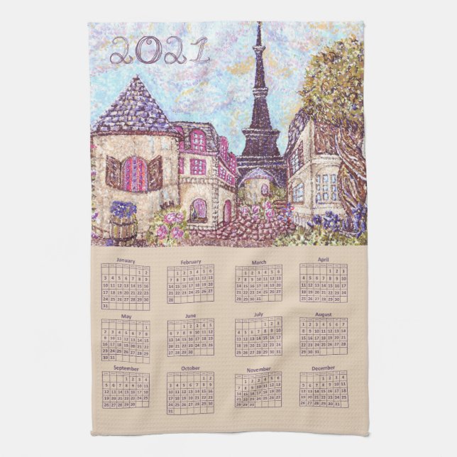 Paris Eiffel Tower Inspired Pointillism 2021  Kitchen Towel (Vertical)