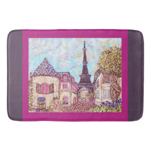 Paris Eiffel Tower inspired pointillism bath mat
