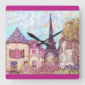 Paris Eiffel Tower inspired pointillism clock